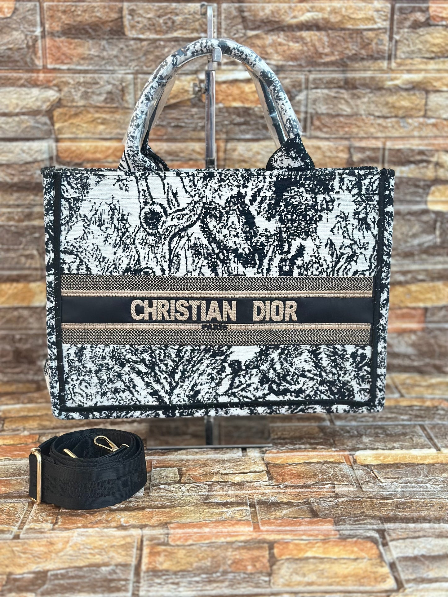 Christian Dior Book Tote Black White