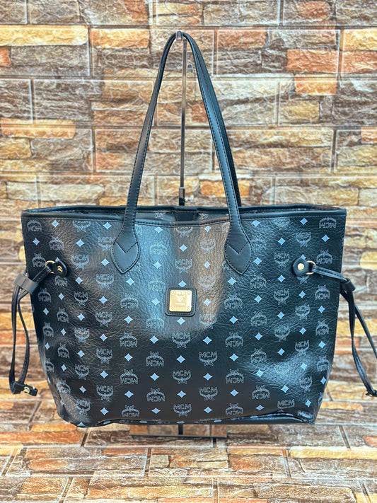 MCM Visetos Striped Shopper Black