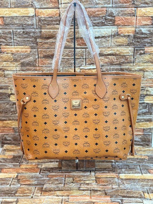 MCM Visetos Striped Shopper Taba